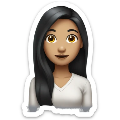 a girl who has long black hair with normal skin color sticker