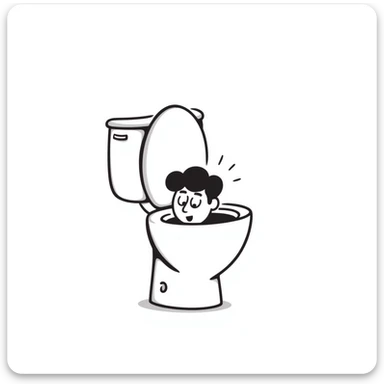 Toilet with a human head sticking out from the bowl sticker