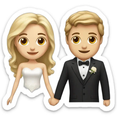 Woman with brown hair and guy with blonde hair getting married sticker
