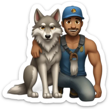 Wolf with babe all cap sticker