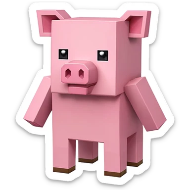minecraft pig full body pink blocky animal square head square body sticker