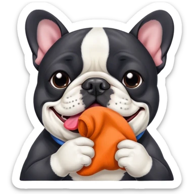 Black and white frenchie eating a sock  sticker