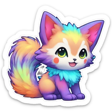 Anthro Fluffy Cool Cute Magical Elemental Shiny Colorful Neon Vibrant Colors Sparkle Kemono-style Chibi Fantasy-Animal-Fakémon-Pokémon-Hybrid Fur Sona Aesthetic Full Body Sticker sticker