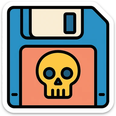 floppy disc with a skull motif, color outline icon sticker