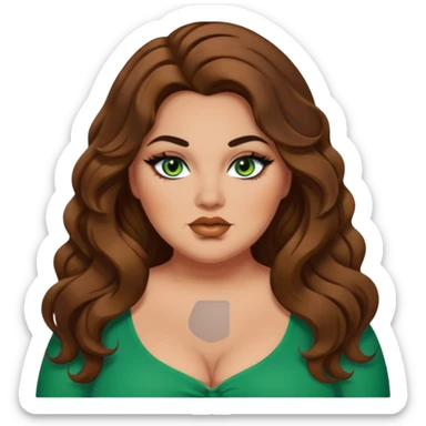 plus size, long brown wavy hair, baddie,pretty, makeup, black eyeliner, long hair, green eyes sticker