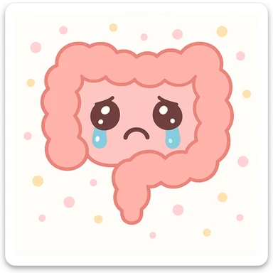 Make the face on the intestines sad, keeping the kawaii style with its cute and expressive features. sticker