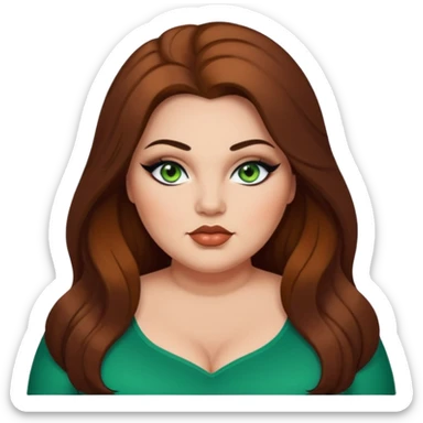 big plus size, long brown hair, baddie,pretty, makeup, black eyeliner, green eyes, light skin sticker