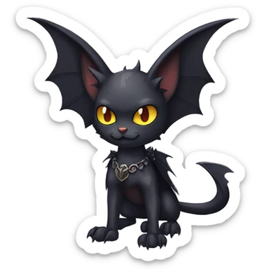 Black Cool Edgy Punk-Gothic Horned Bat-winged Litten-Bat-cat-Fakemon full body sticker