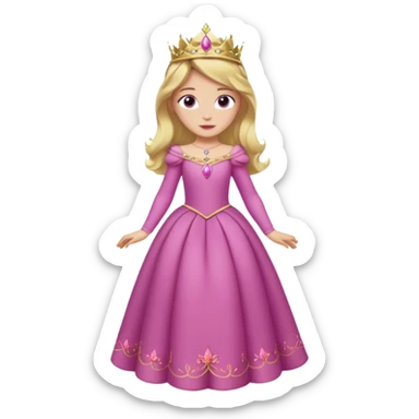 Princesa aurora Disney com vestido rosa escuro de manga comprida rosa claro com tiara pequena e dourada de corpo inteiro com olhos lilás sticker