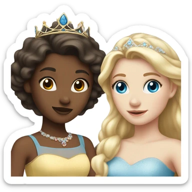 One brunette girl with brown eyes dressed like a princess and a blonde girl with blue eyes dressed like a princess  sticker