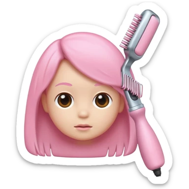A baby pink color with hair iron in iOS emoji style, 3D icon, plastic texture, soft reflection, minimalist design. sticker