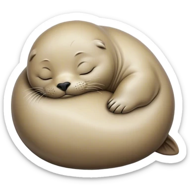 Meme-Worthy cute Sleeping Seal Portrait Emoji, Head resting peacefully with a contented smile, showcasing a luxuriously smooth, glossy form and eyes gently closed in serene slumber, Simplified yet hilariously adorable features, highly detailed, glowing with a soft, drowsy ocean light, high shine, relaxed and utterly lovable, stylized with an air of playful laziness, bright and heartwarming, soft glowing outline, capturing the essence of a sleeping seal that feels destined to become the next viral sensation of adorable rest! sticker