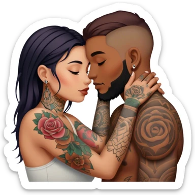 intimate moment between lovers🍒, 👀JetSetFly , photo Realistic Couple with tattoos , Tefi Valenzuela sticker