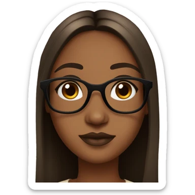 Girl with tiny bit dark skin, makeup, lashes, brown lip liner and lipgloss, black glasses, brown straight long hair sticker