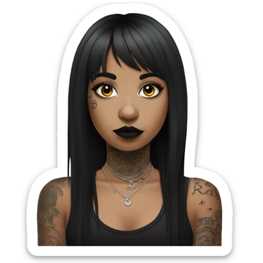 Latina goth girl with a nose ring, long hair, bangs and arm tattoos  sticker