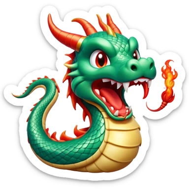 Cinematic Cute Yawning Chinese Serpent Dragon Portrait Emoji, Head gently inclined with a dramatic, wide-open yawn, revealing an elegantly elongated body with softly glowing jade and vermilion scales, enriched by subtle, ethereal cloud and ripple motifs; rendered with authentic detail and delicate natural light, high shine, relaxed yet wise, styled with a dash of ancient mystique, soft glowing outline, capturing the essence of a drowsy but venerable celestial dragon ready to drift into a serene, timeless slumber! sticker