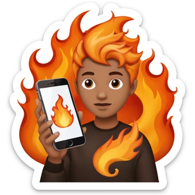 una  fuego que tenga en la mano un telefono sticker
