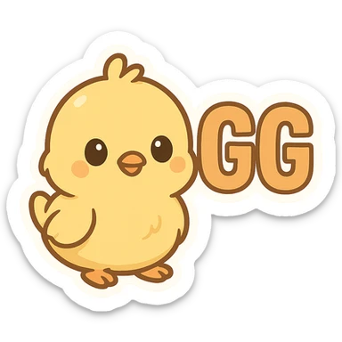 stylized chick next to bold GG letters, modern and clean sticker