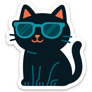 Make the cat black while keeping the sunglasses, in vibrant cartoon style, with no background. sticker
