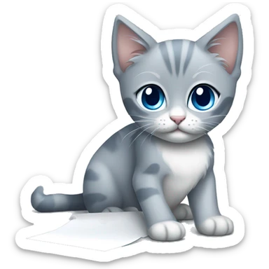 blue eyes grey kitten and paper sticker