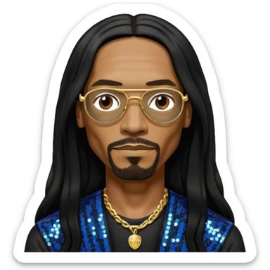 Snoop Dogg with long black hair, black sequin outfit sticker