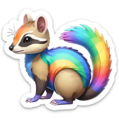 Colorful black and rainbow-iridescent Cacomistle-Numbat-Ferret-hybrid-fusion-animal-creature, full body  sticker