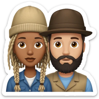 Couple emoji -WHITE with man with beardmwoth hate on and BLACK FEMALEwith mid length locs sticker