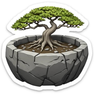 Stone Age rocks cracked and broken forming a very shallow bonsai pot  sticker