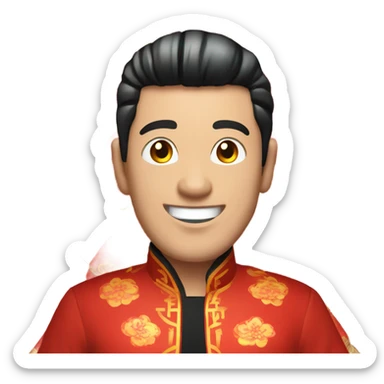 White man with black hair celebrating Chinese new year  sticker