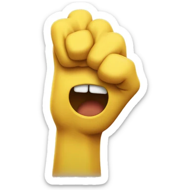 yellow angry emoji, with a raised arm and fist off to the right of the face sticker
