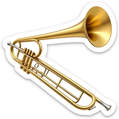 Cinematic Realistic Trombone, sleek brass slide extending dynamically, subtle scratches adding authenticity, warm golden reflections bouncing off the metal, glowing with a bold and resonant musical energy. sticker
