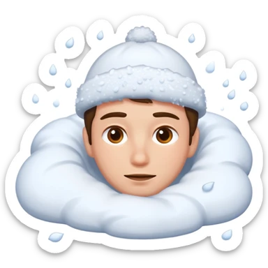 a man laying on snow and covered with snow sticker