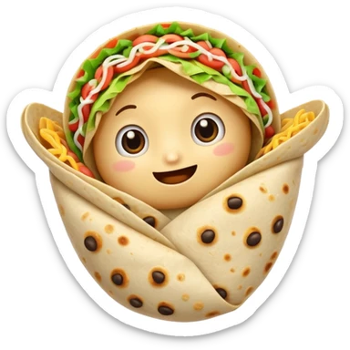 A burrito with arms and really cute eyes sticker