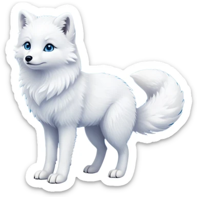 cinematic-arctic-fox-realistic-full-body-standing-emoji,-fluffy-tail-curled-slightly-around-its-white paws,-thick-pure-white-fur-blending-into-the-snowy-landscape,-head-tilted-dramatically,-bright-blue-eyes-glistening-with-intelligence,-simplified-yet-realistic-focused-features,-highly-detailed,-glowing-with-an-almost-sarcastic-glow expressive eyes sticker
