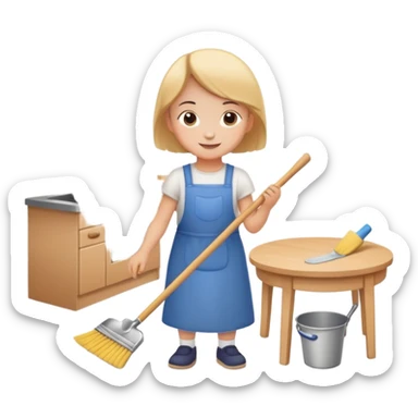 child helping parents with simple chores like sweeping or setting the table, cheerful and helpful sticker
