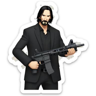 John Wick holding an AR 15 with words BABA YAGA sticker