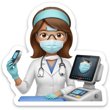 brown haired female doctor working an ultrasound machine sticker