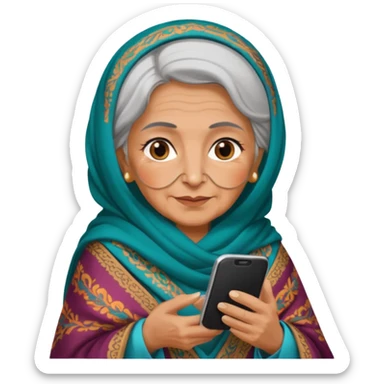 persian old woman Persian shawl with smartphone, half body sticker
