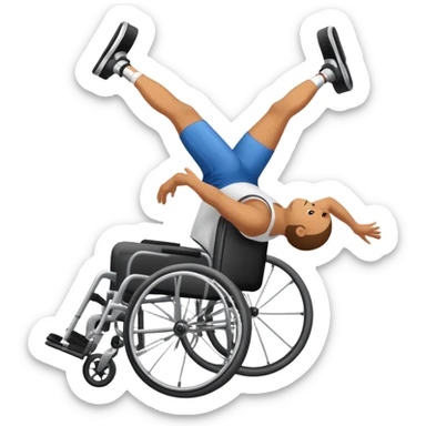 A person doing a backflip in a wheel chair that has boosters sticker