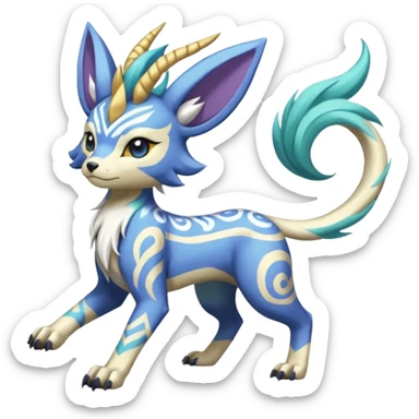 Tropical Tiny Marked Patterned Tribal Colorful Skilled Adept Graceful Asian Painted WereGarurumon-Suicune-Linoone-Meloetta-Renamon-fusion-hybrid-creature (full body) sticker