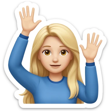 I want a white female animated gif emoji with long blonde hair putting hands up in the air sticker