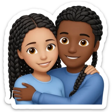 dark, black girl with black braids hugging her white italian boyfriend with straight parted brown hair sticker