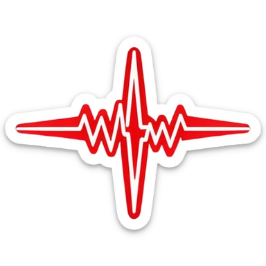 Futuristic logo for MedSignal, abstract red pulse cutting through geometric shapes forming ‘AI’, soft glowing neon red highlights, sleek, modern design with clean white background, no black, symbolizing AI-powered healthcare innovation sticker