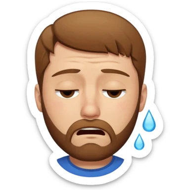 A man with light brown hair and a short brown beard making a wah cry face with eyes closed sticker
