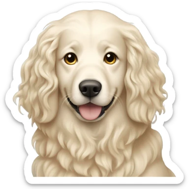  white woman with long dark hair and her English cream golden retriever curly haired dog sticker