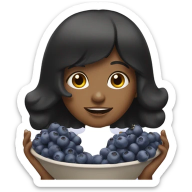 brown girl with black hair with bangs eating blueberries in bowl sticker