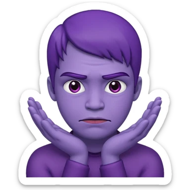 Grimace face, half frown with a side eye and hands clasped together sticker