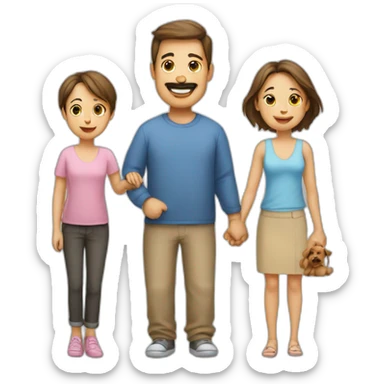 family of three, mum-dad-baby-dog sticker