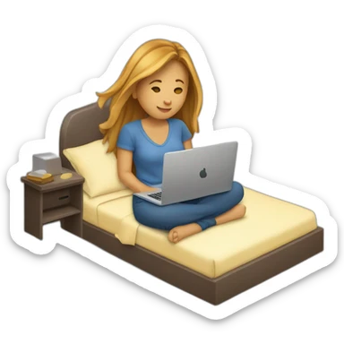 Une fille qui travaille avec son ordinateur sur son lit sticker