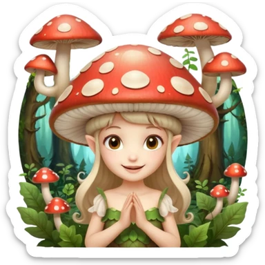 mushroom fairy portrait, head and shoulders only, wearing a large mushroom cap hat, tiny glowing wings visible behind shoulders, cute magical smile, forest fantasy vibe, 3D cartoon, mobile game icon style, clean background, no text, no watermark

 sticker